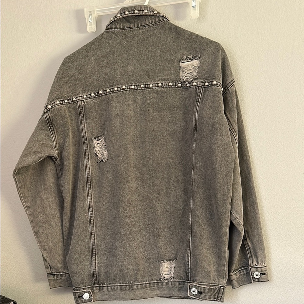 Gray Distressed Denim Jacket - Picture 4 of 4